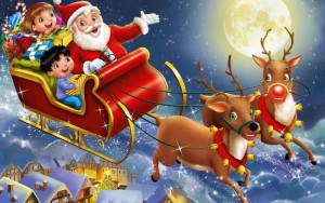 happy christmas santa clause and sleigh