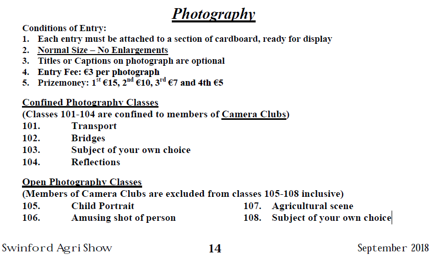 Swinford agricultural show photography competition