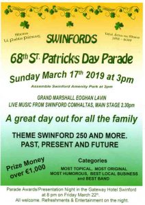 2019 Swinford St Patrick's day parade poster